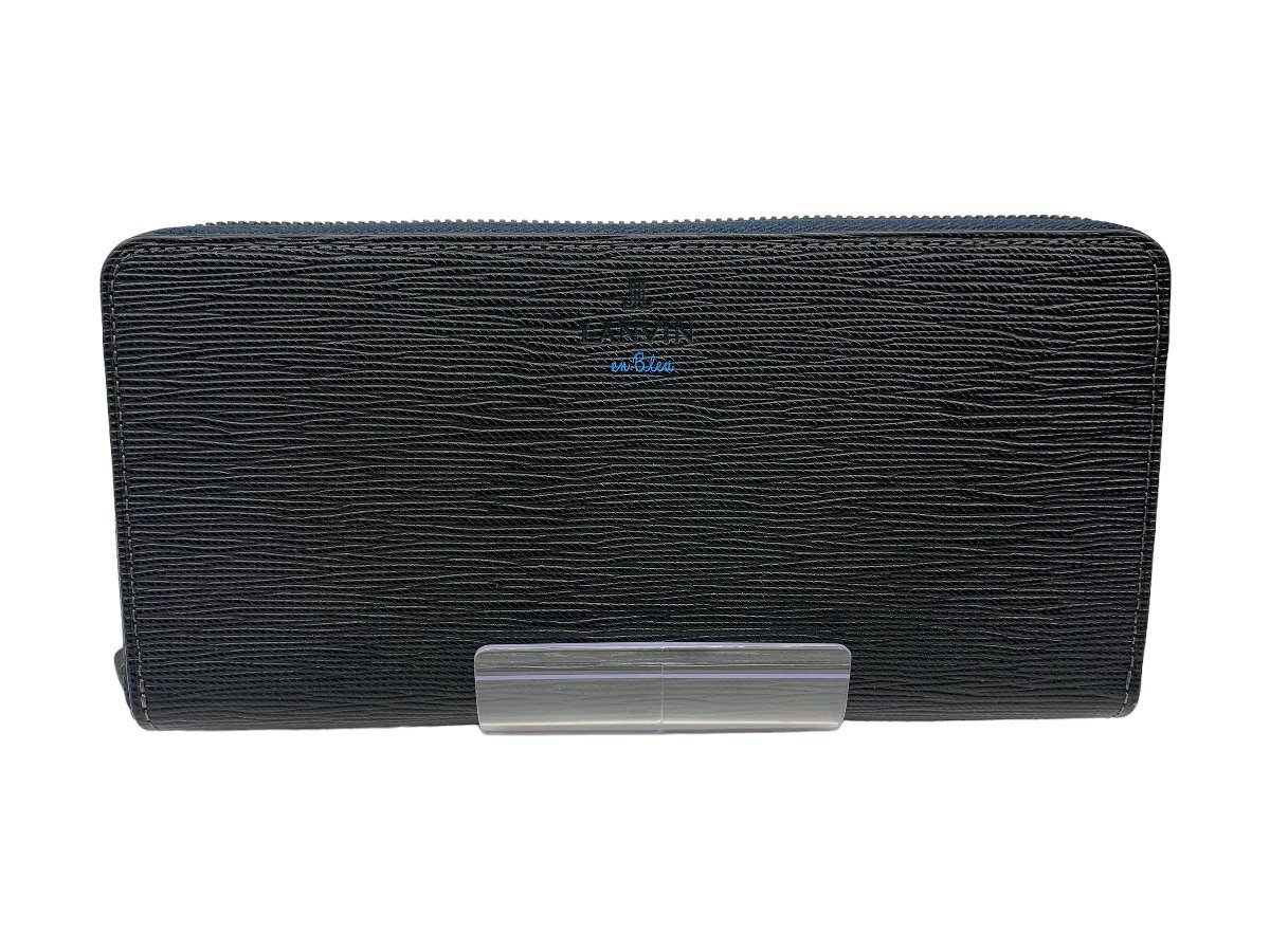 LANVIN en Bleu (ランバンオンブルー) 長財布 スタンパ ラウンドファスナー カード段13 レザー　 522605 ブラック メンズ/036
