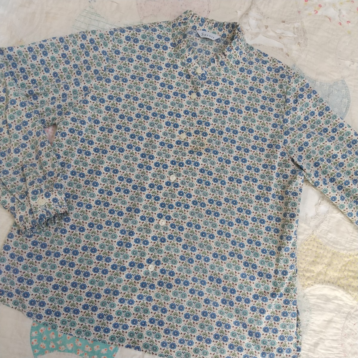 美品 サヴォア リバティ コーデリア柄 長袖ブラウス L LIBERTY フリル 