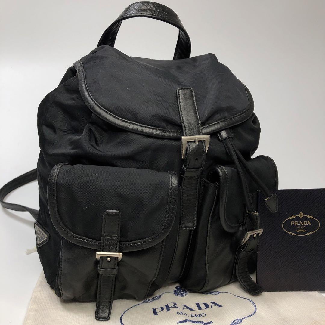 極美品】プラダ PRADA ナイロン レザー 革 三角ロゴ ブラック 黒 