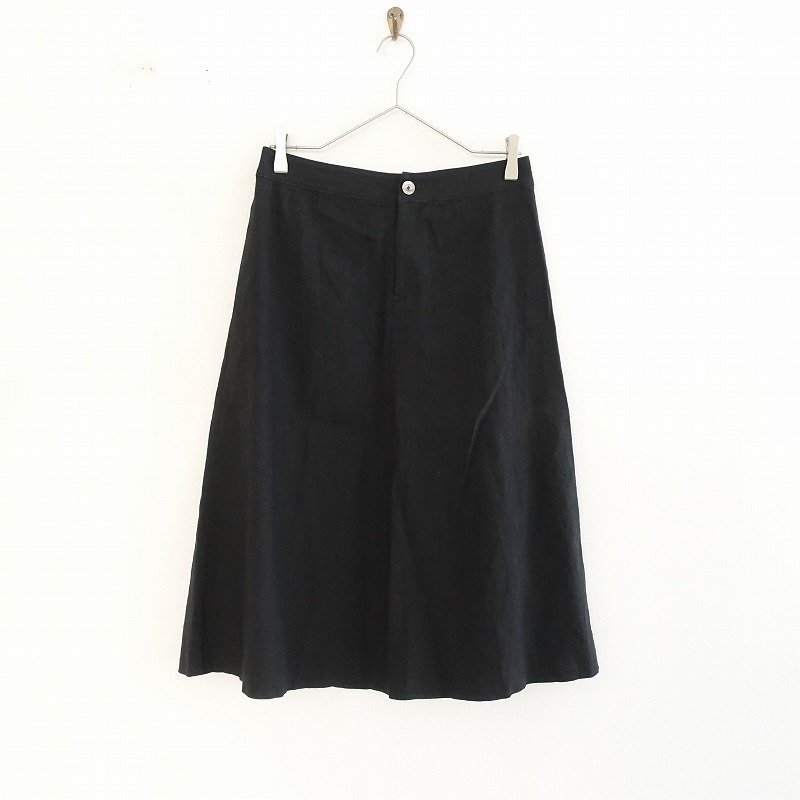 リゼッタ Lisette *リネン混台形スカート*36黒ブラック無地ミドル丈薄手(sk33-2305-696)【12F32】