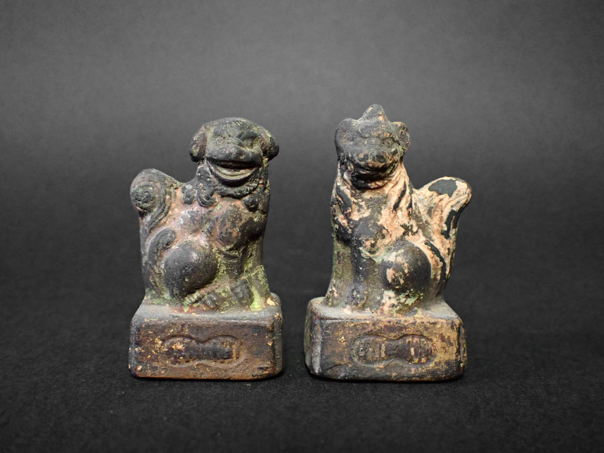 江戸期名陶 【加藤春岱】 瀬戸焼 特大狛犬 阿吽 一対 桐箱 獅子 古美術