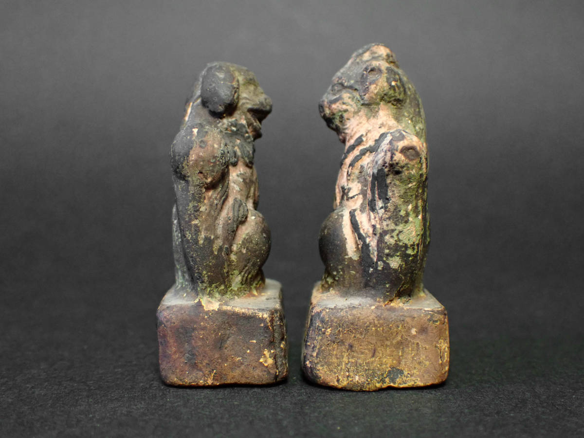 近】江戸時代 陶製 狛犬 獅子 阿吽揃 仏教美術(仏像)｜売買された