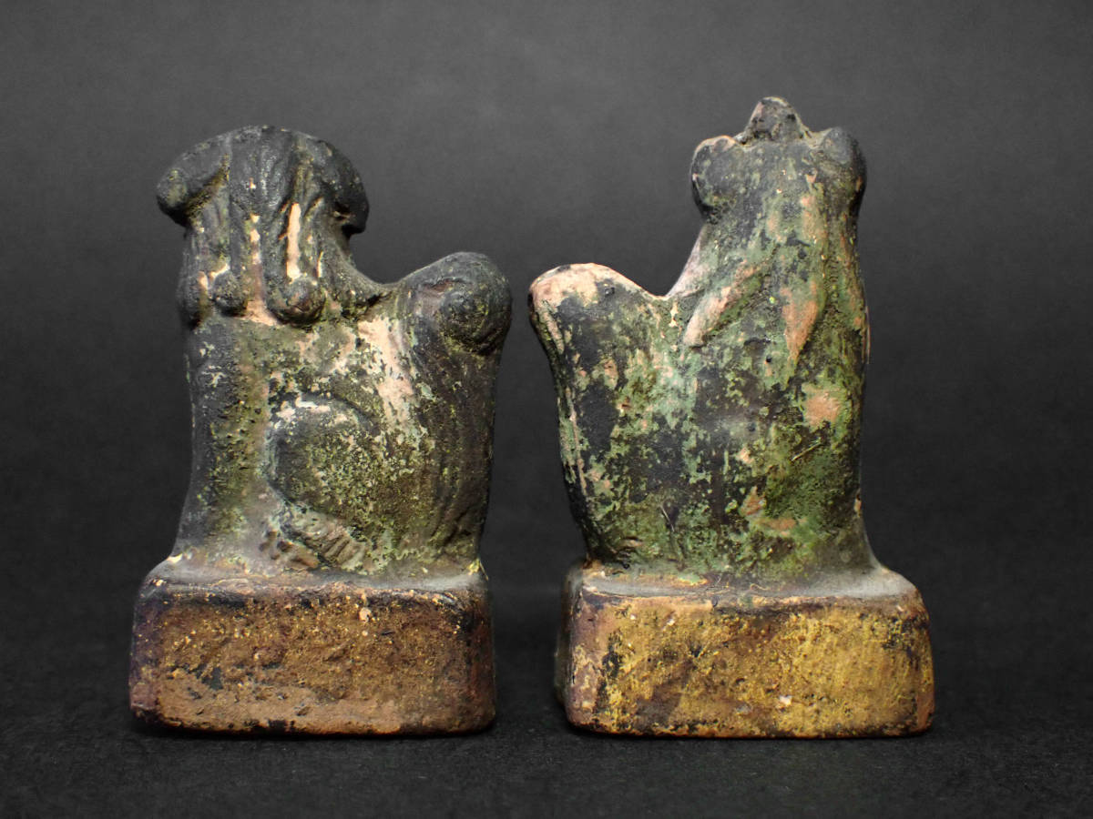 仏教美術 時代 木鼻 獅子彫 【近】江戸時代 陶製 狛犬 獅子 阿吽揃 仏教