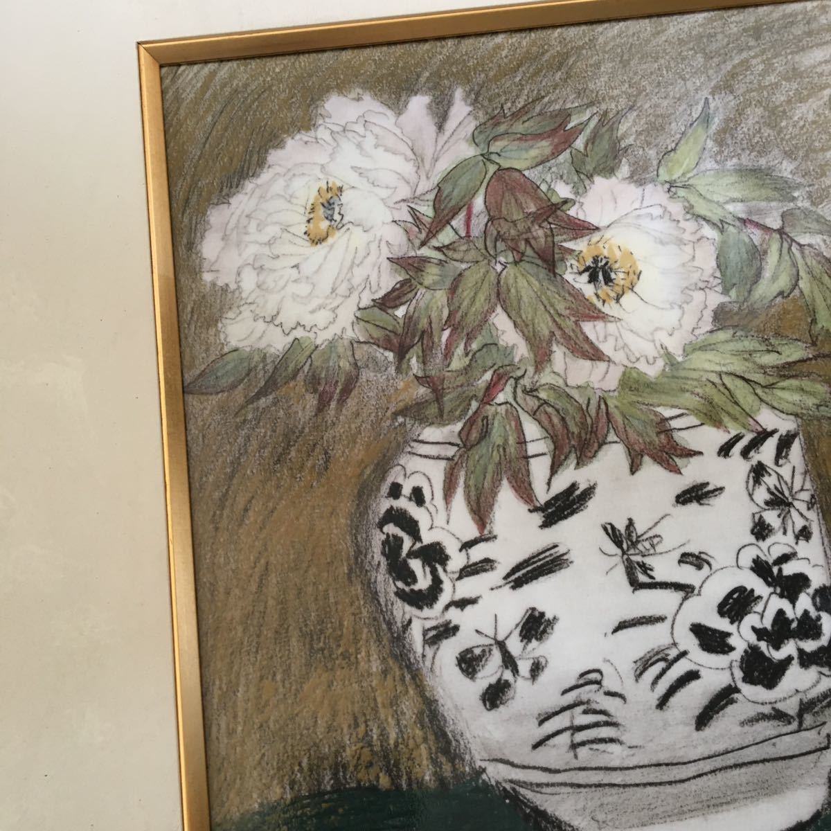 鳴海製陶 陶額 杉本健吉「牡丹図」国画会 陶板画 額装 絵画 花 U-21 