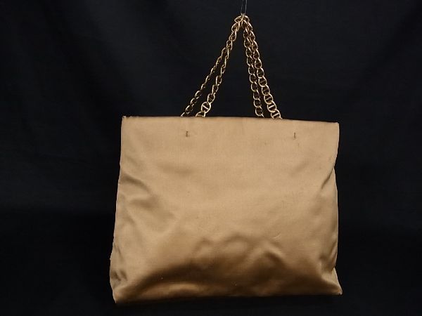 1円 PRADA プラダ サテン チェーン ハンドバッグ トートバッグ レディース ゴールド系 EA1198