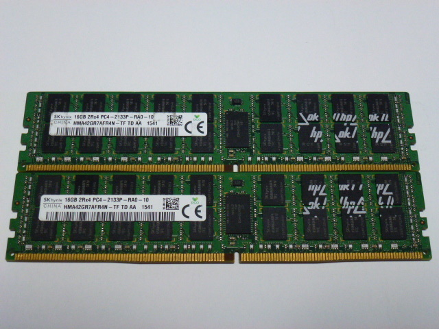 メモリ サーバーパソコン用 1.20V SK hynix PC4-17000P(DDR4-2133P) ECC Registered 16GBx2枚　合計32GB 起動確認済です HMA42GR7AFR4N-TF