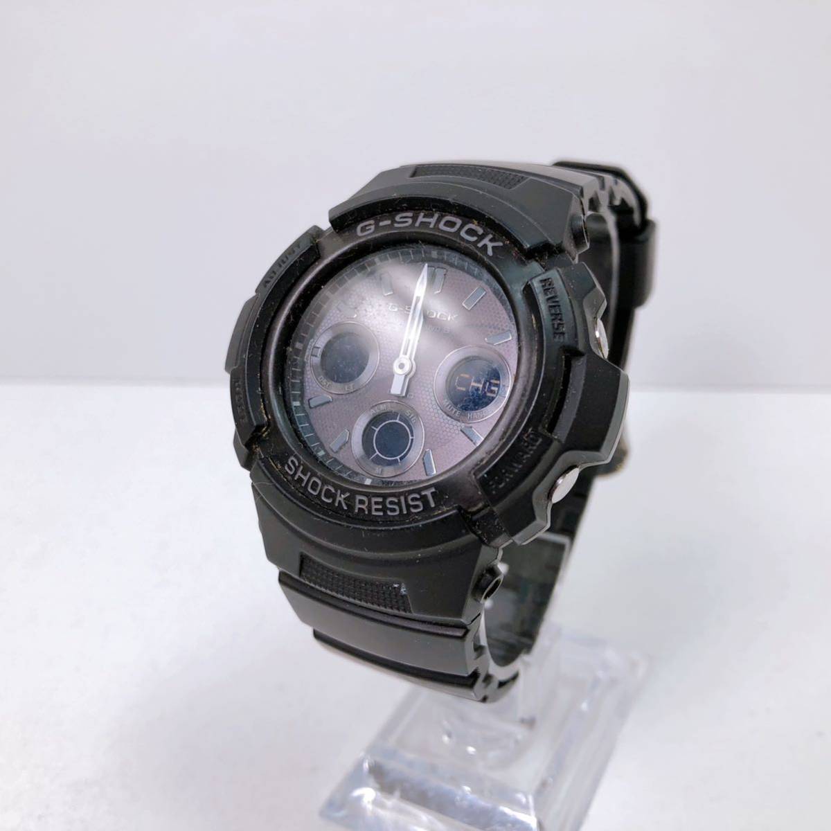 52【中古】CASIO G-SHOCK Gショック AWG-M100B タフソーラー 電波ソーラー アナログ デジタル ブラック 通電確認済み 現状品