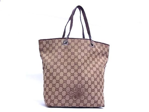 1円 GUCCI グッチ 31243 GGキャンバス×レザー トートバッグ ハンドバッグ ショルダーバッグ 肩掛けかばん レディース ブラウン系 AN3455