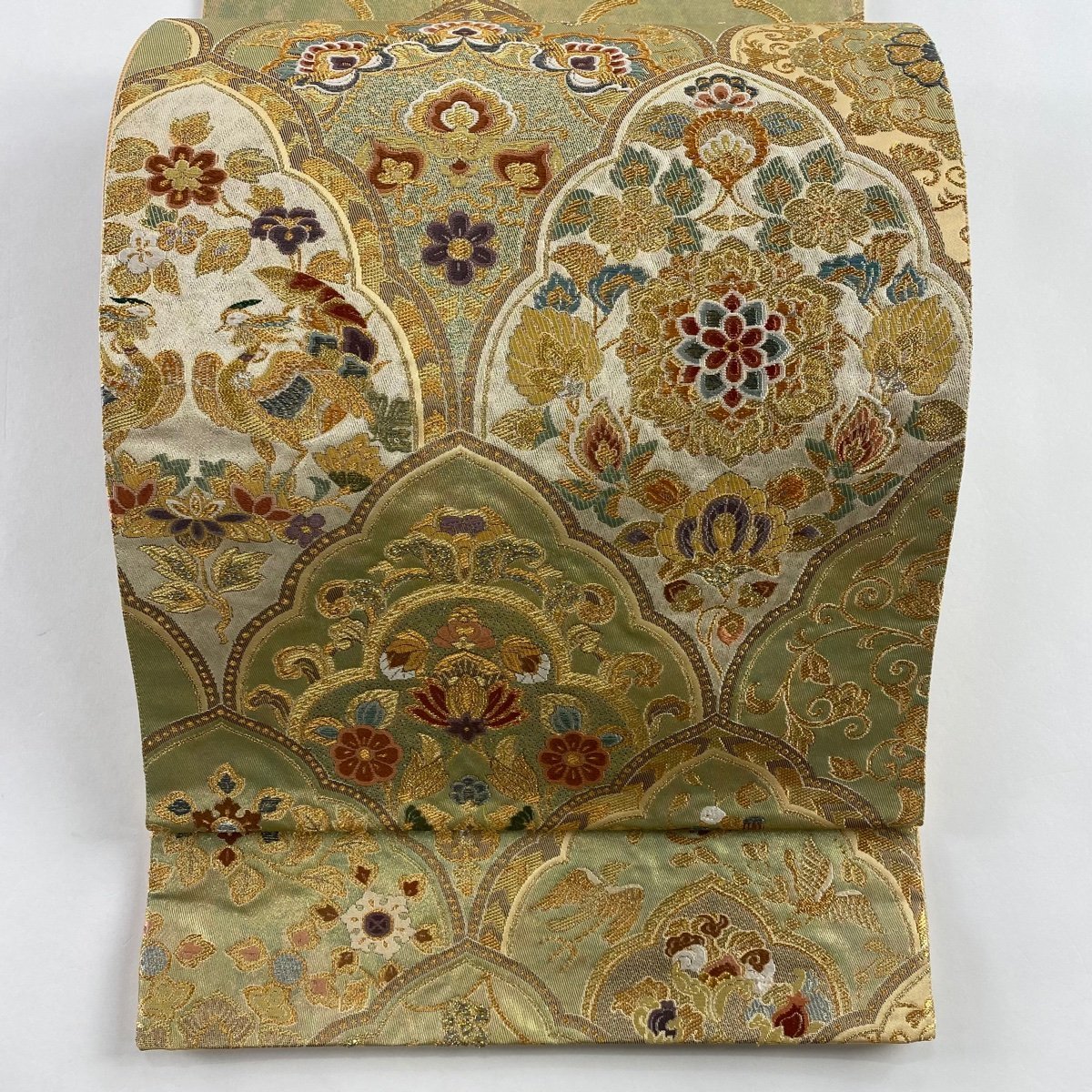 袋帯 美品 秀品 箔散らし柄 金銀糸 金色 六通 正絹 【中古】 袋帯 美品