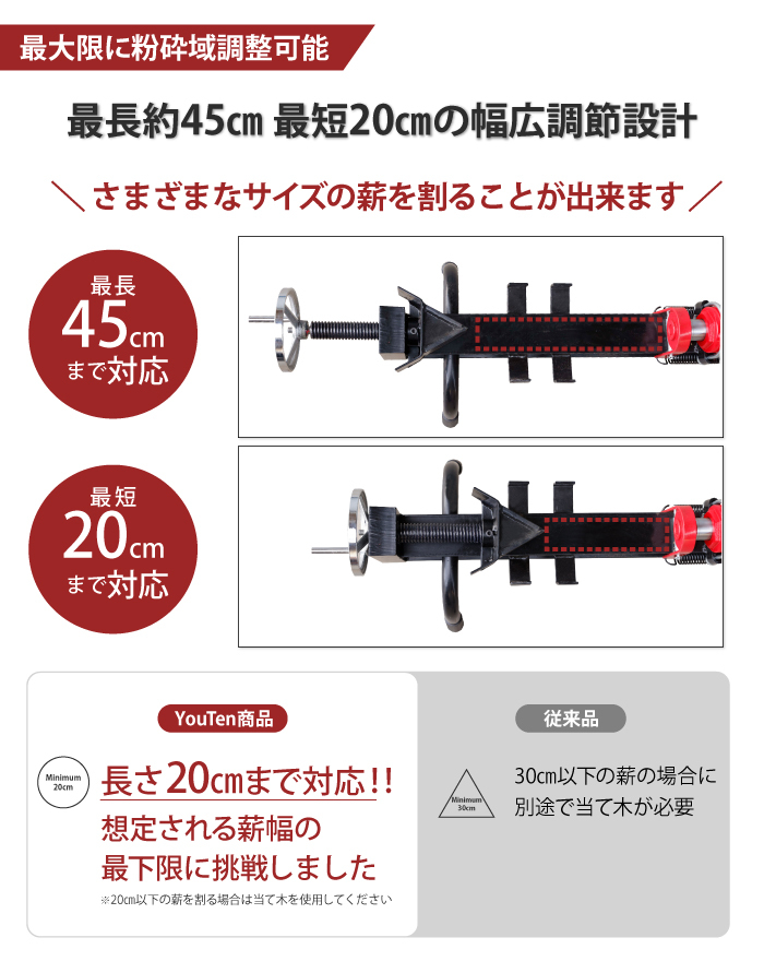 1円 限定1台 YT-MK2M 薪割り機 12t 粉砕調節幅45cm 20cm 薪割機 まき 