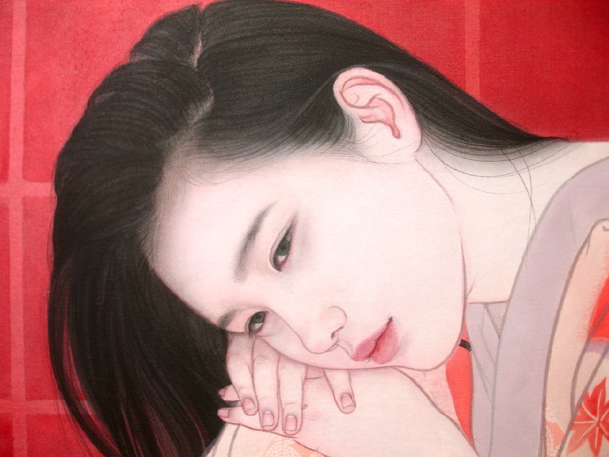 慶應◇本物保証【大竹彩奈】真筆 展覧会メイン作品 絹本着色 着物美人 