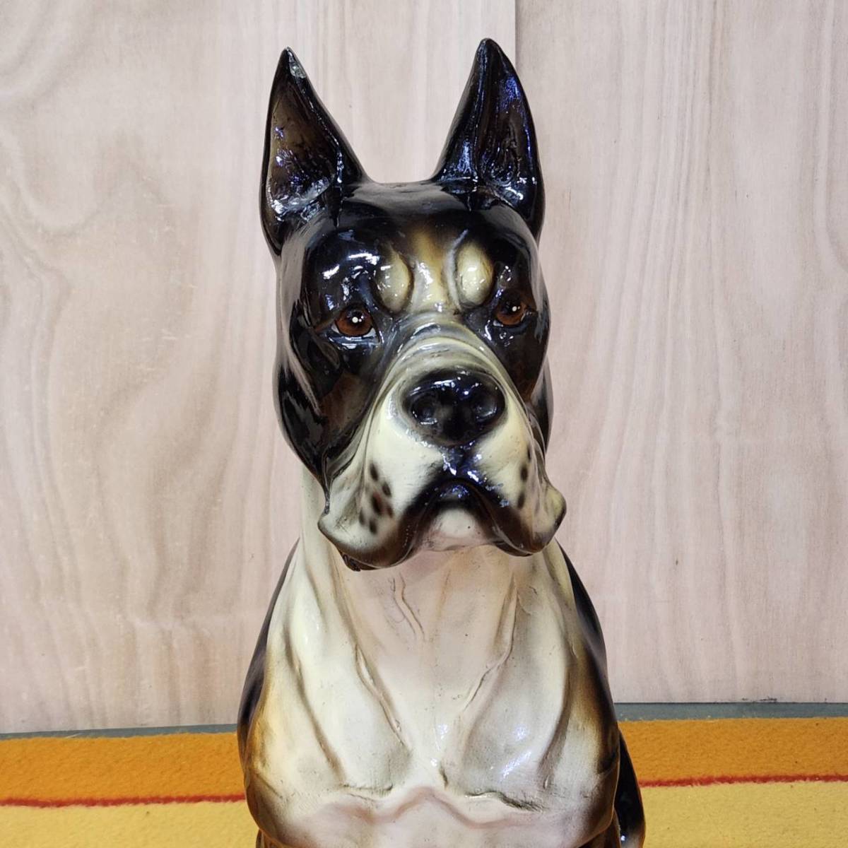 ボクサー 犬 ドック 陶器 大型 成犬 置物 高さ74.5cm 品/現状品/保管品