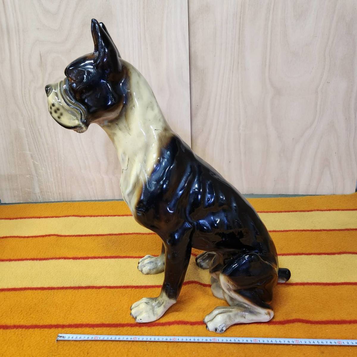 ボクサー 犬 ドック 陶器 大型 成犬 置物 高さ74.5cm 品/現状品/保管品