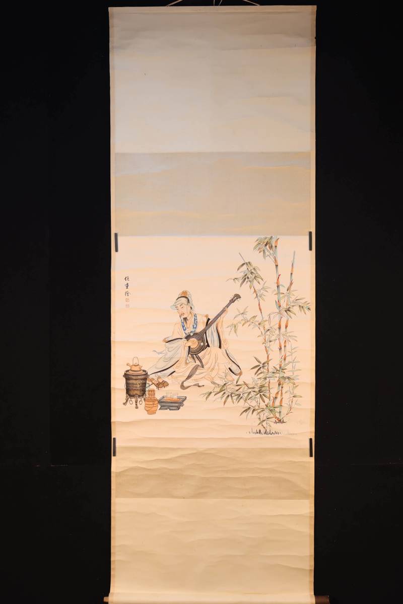 一清 浮世絵美人と仔猫図 絹本 肉筆 掛軸 美人画 839 - メルカリ