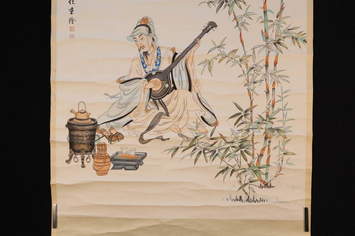 一清 浮世絵美人と仔猫図 絹本 肉筆 掛軸 美人画 839 - メルカリ