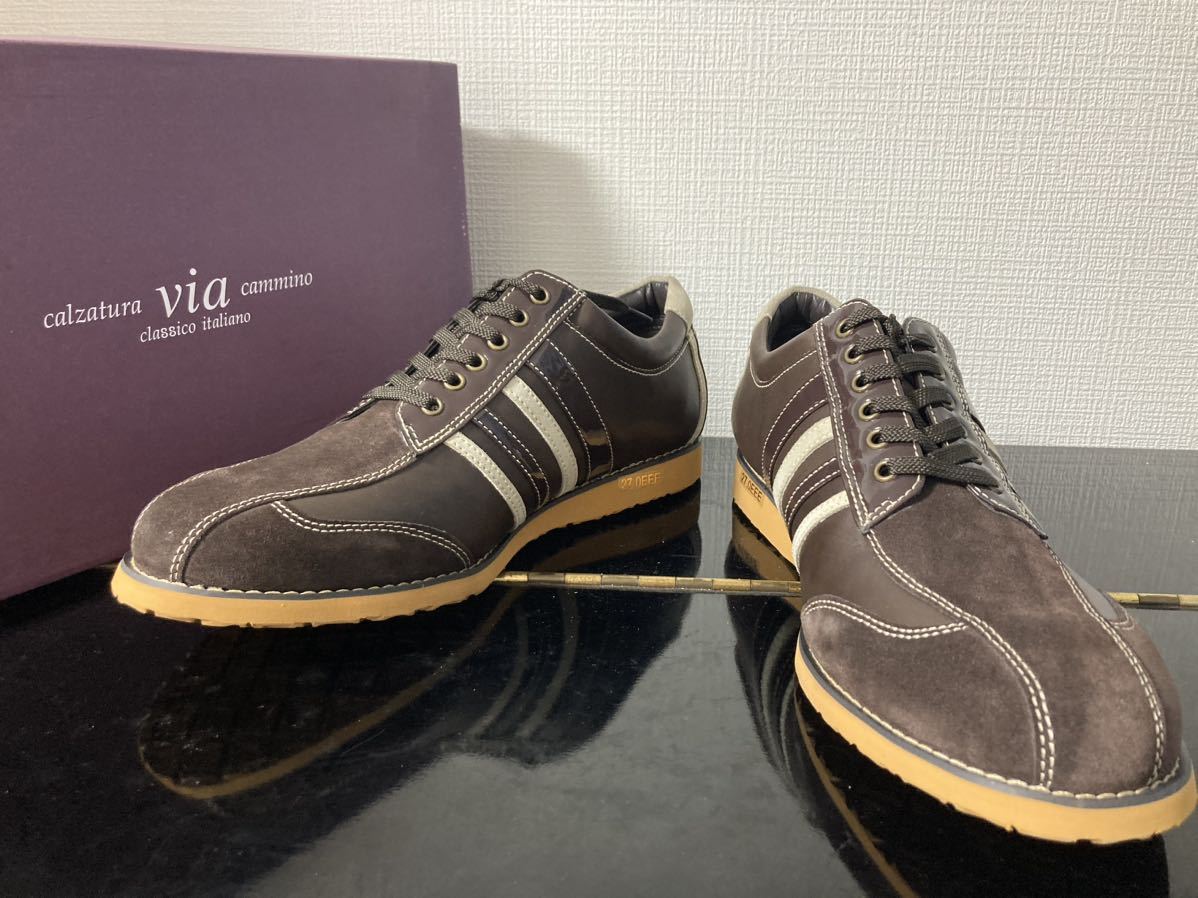 新品未使用via cammino（Madrasマドラス）本革レザースニーカー 27cm本革本皮皮靴革靴ローカットブラウンビジネスカジュアルビジカジ