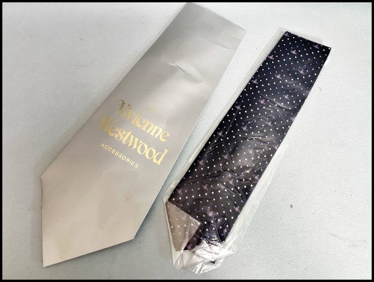 ★Vivienne Westwood ヴィヴィアンウエストウッド ネクタイ ドット ダークネイビー系 タグ付き未使用保管品★