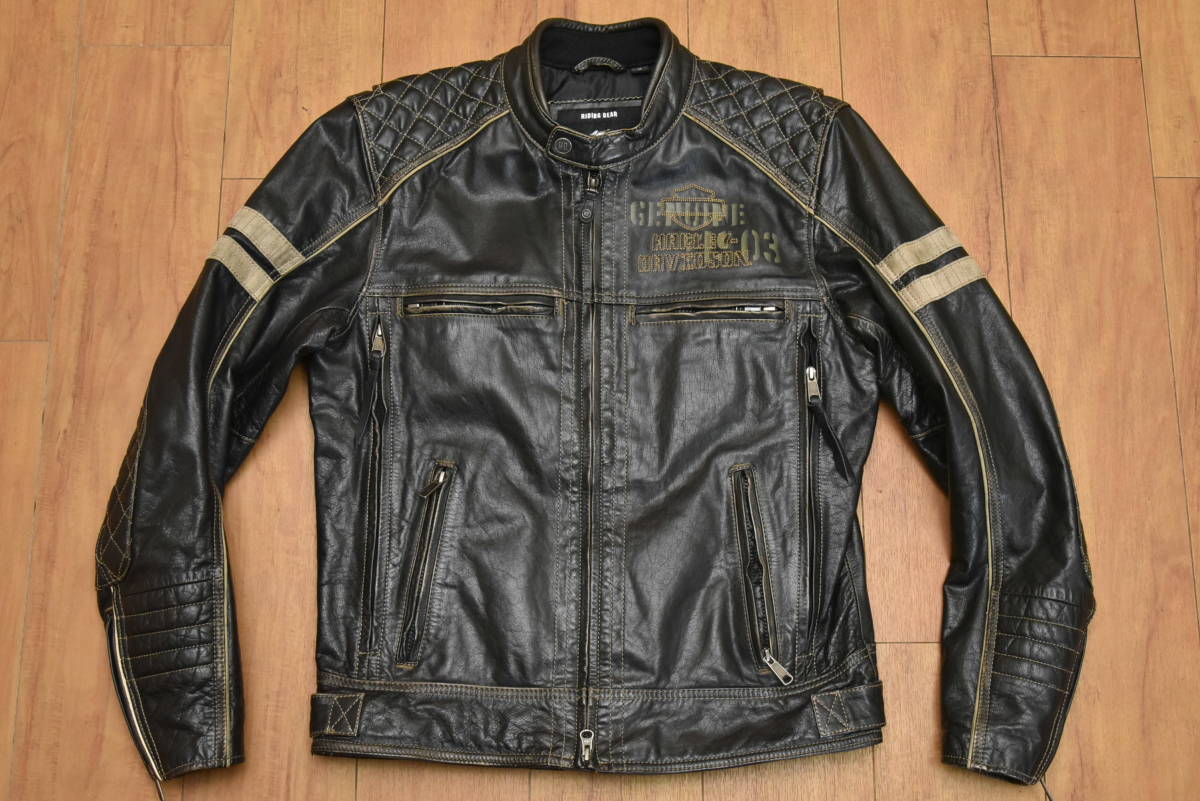 【希少】ハーレーダビッドソン　レザージャケット　牛革　黒　ロゴ　チェーン 希少】ハーレーダビッドソン レザージャケット 牛革 黒 ロゴ チェーン