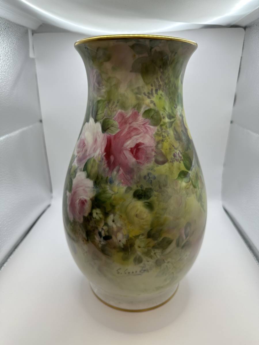 オークラアートチャイナ リミテッドエディション OKURA 大倉陶園 花瓶 花 ローズ 陶器製 高さ約30cm フラワーベース 花器