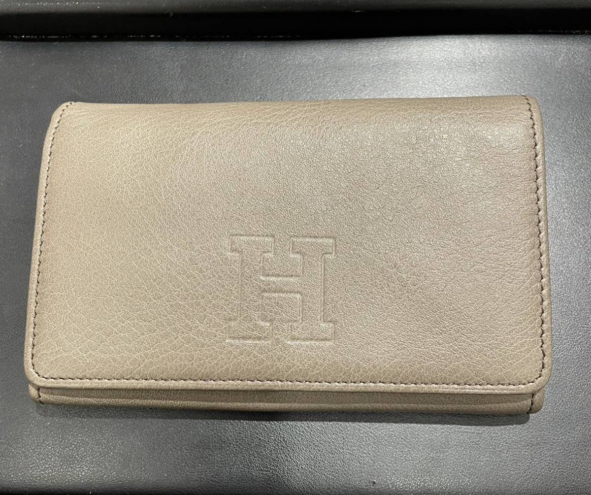 中9142☆【美品】HIROFU ヒロフ 二つ折り財布　10×15×2.5cm グレージュ　グレー