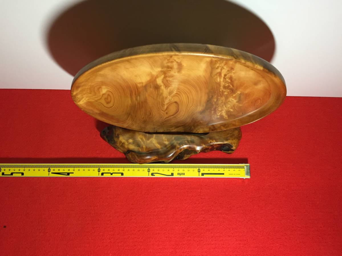 ②飾り盆 オブジェ 丸盆 世界遺産 屋久杉 無垢材 置物 オブジェ 極上杢