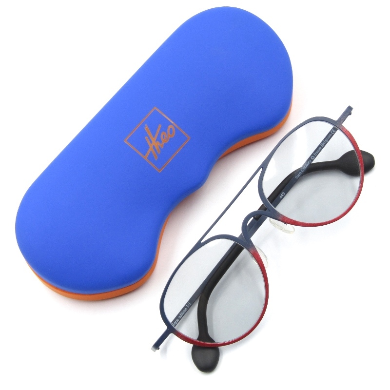 美品 theo テオ サングラス Century センチュリー ツーブリッジ ボストン ベルギー製 449 ネイビー/レッド 65004384