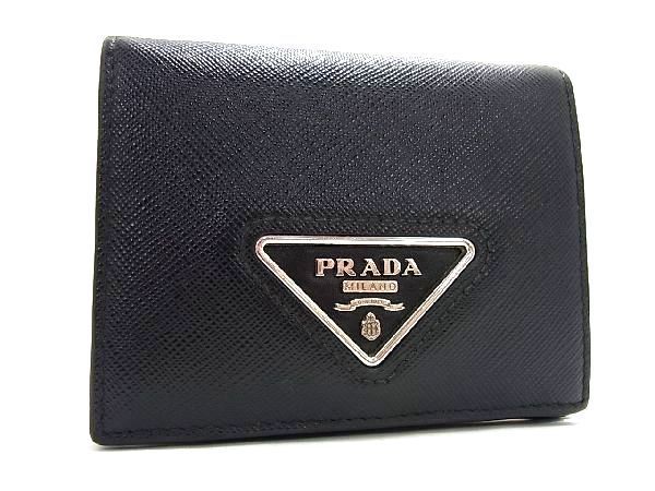 1円 ■美品■ PRADA プラダ サフィアーノレザー 二つ折り 財布 ウォレット 小銭入れ 札入れ メンズ ブラック系 BD7698