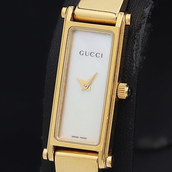 1円 稼働 良品 グッチ 1500L シェル文字盤 バングルウォッチ QZ レディース腕時計 OGH 0067100