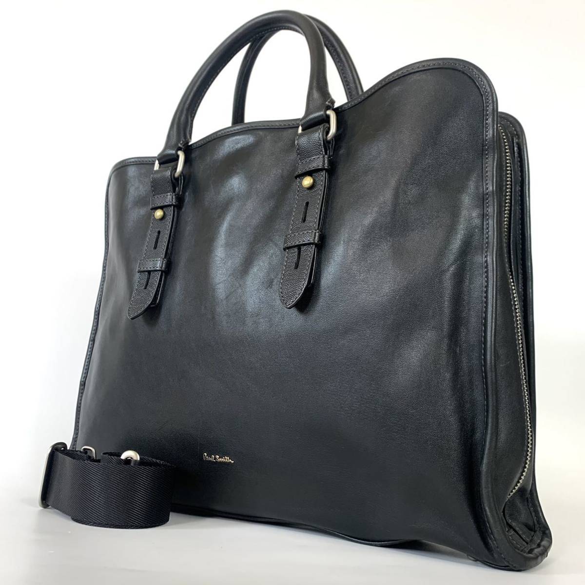 【良品】 ポールスミス Paul Smith ビジネスバッグ ショルダーバッグ 2way トート 斜め掛け 通勤 A4可 PC可 レザー メンズ ブラック