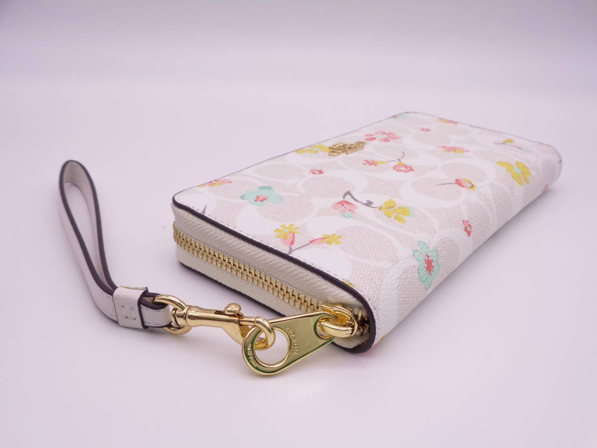 未使用 正規品 125 新品 同様 コーチ COACH 長財布 白 (茶) 花柄 