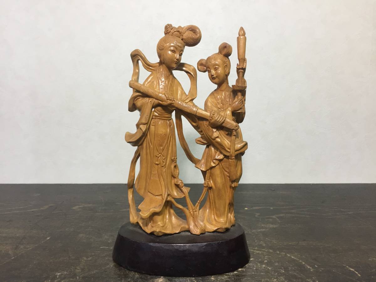 木彫り 女性像 天女風 置物 彫刻 オブジェ 中国美術 木製 260115-4T 京都⑥ 中国美術 木彫 天女像 置物 検)吉祥天女弁財天女女性像仏教美術