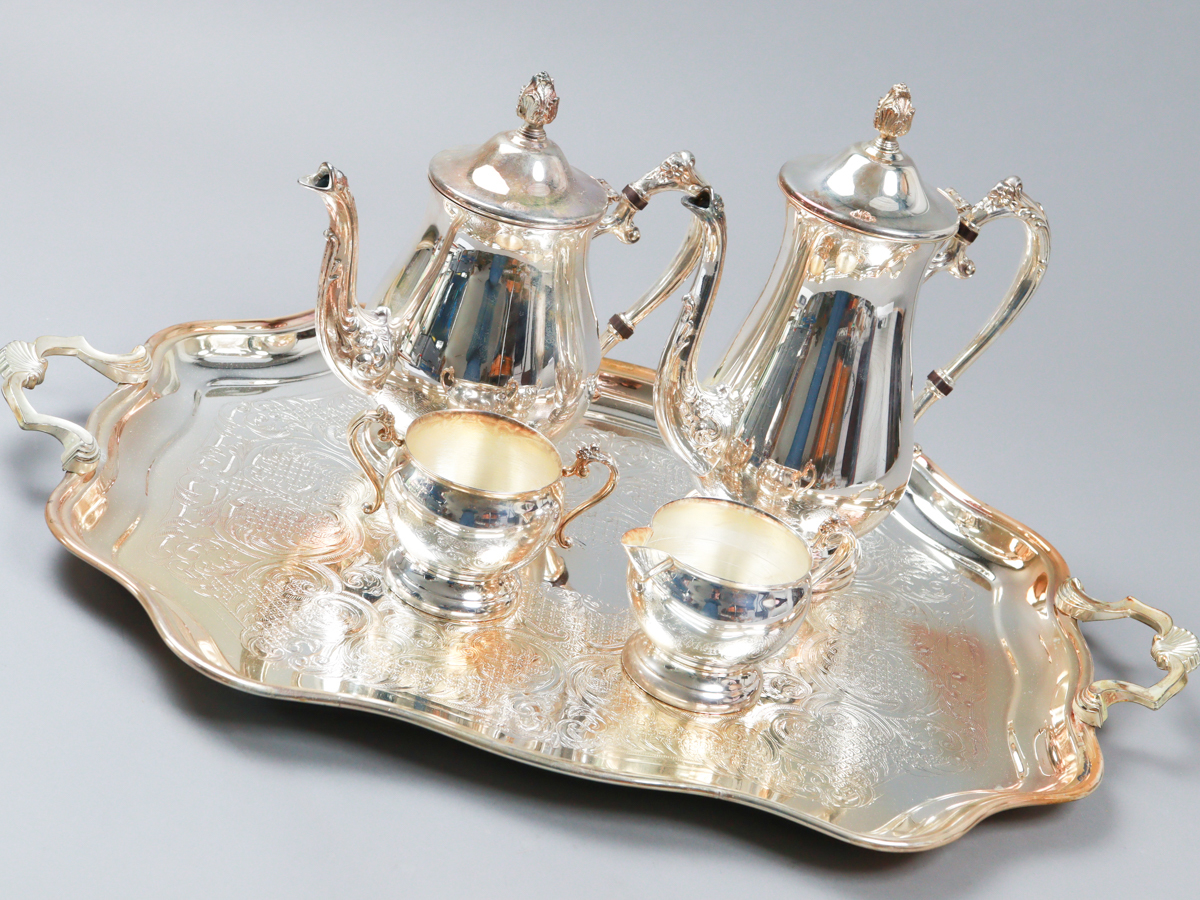 4tsX Silverplated ティーセット 5pcs ティーポット シュガーポット クリーマー トレー