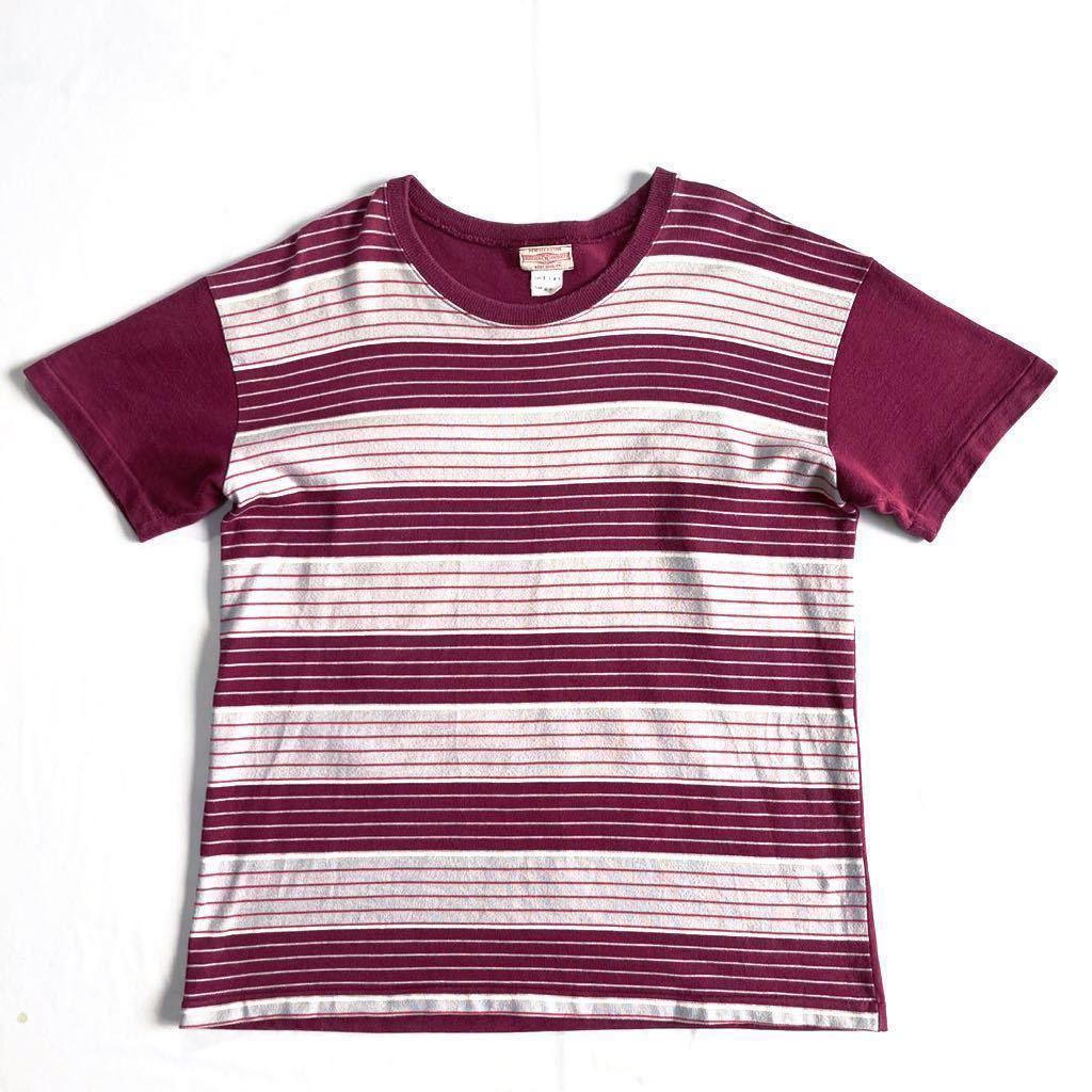 サイズ44☆良好 BUTCHER PRODUCTS ボーダー Tシャツ えんじ グレー