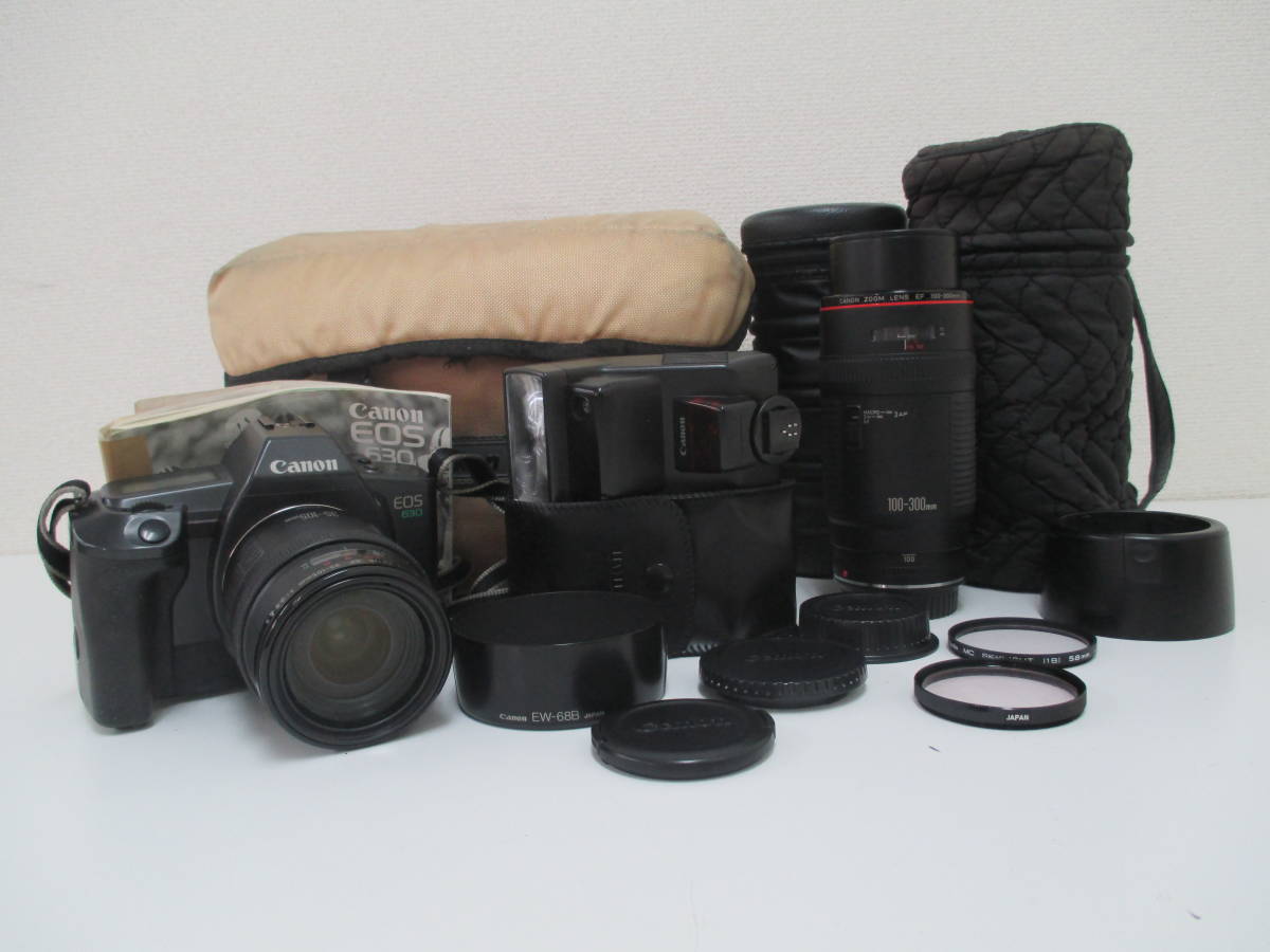 中古 カメラ CANON EOS 630 ＋Canon Zoom Lens EF 35-105mm f＝3.5‐4.5＋Canon Zoom Lens EF 100-300mm f5.6Ｌ ※動作未確認／E