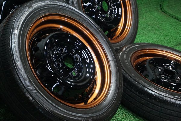 カスタムスチールホイール　軽四　軽トラ　クラッシック　レトロ　ホワイトリボン　マッドスター　キッチンカー　キャンプ　155/65R14