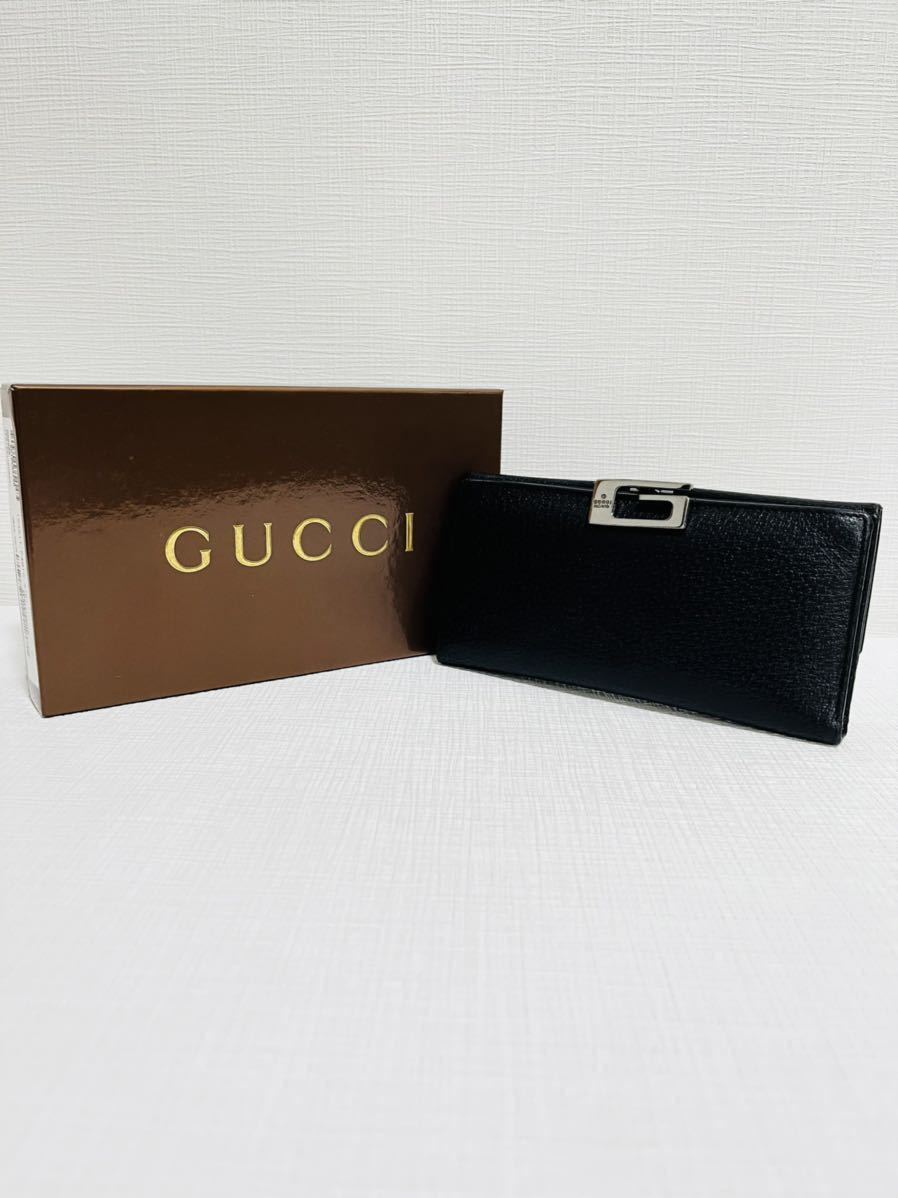グッチGUCCI Gクリップ金具 レザー折り財布 ブラック カッコいい