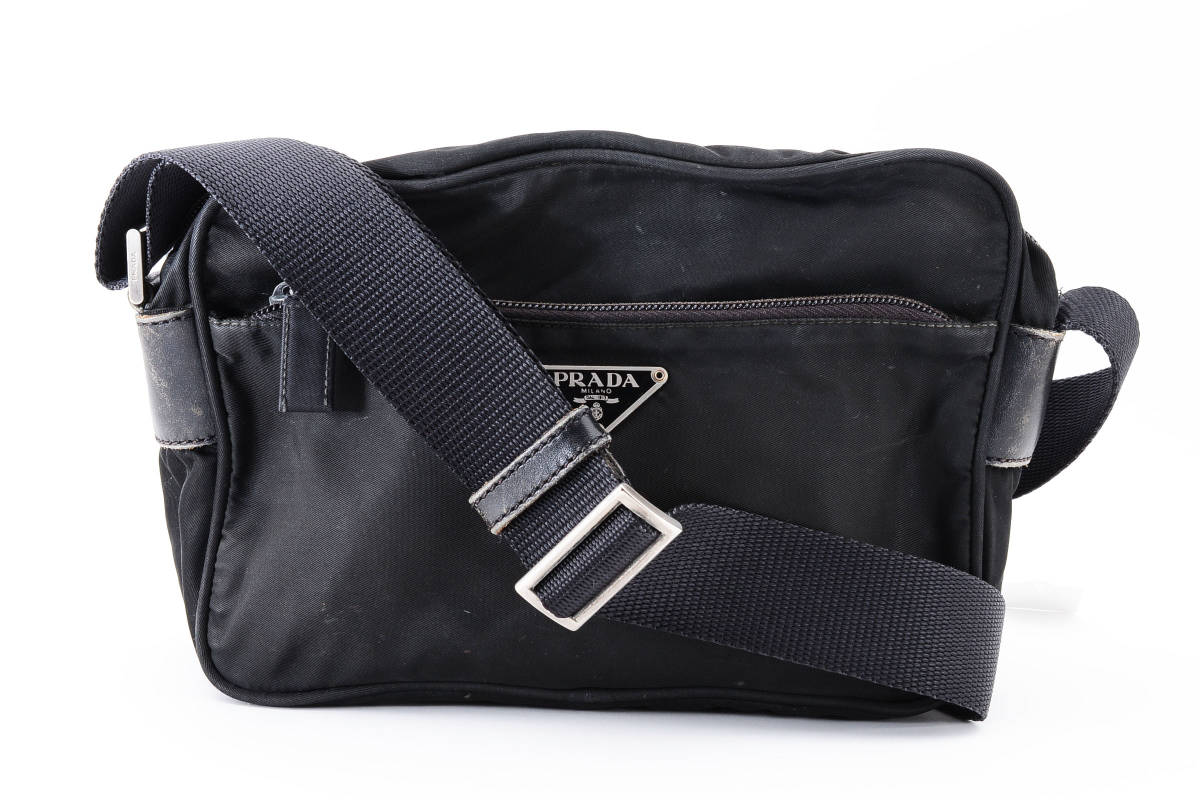 1円 PRADA プラダ テスート ナイロン リナイロン ショルダーバッグ 斜めかけ ロゴプレート トライアングル 23-4770