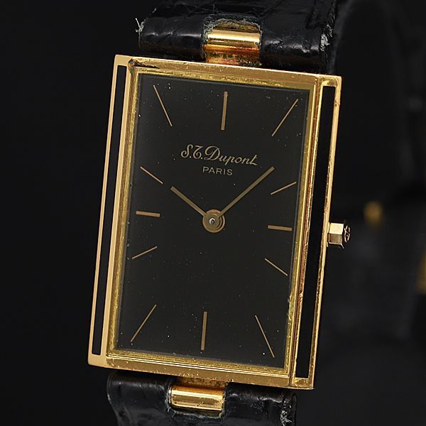 1円 稼働 良品 エスティ―デュポン 73FBL80 黒文字盤 レディース腕時計 KOR 0594000