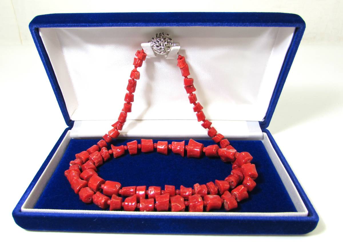 良品 赤珊瑚 本珊瑚 レッドコーラル ネックレス ロングネックレス 天然石 パワーストーン SILVER刻印 アクセサリー 服飾小物 ケース付 85