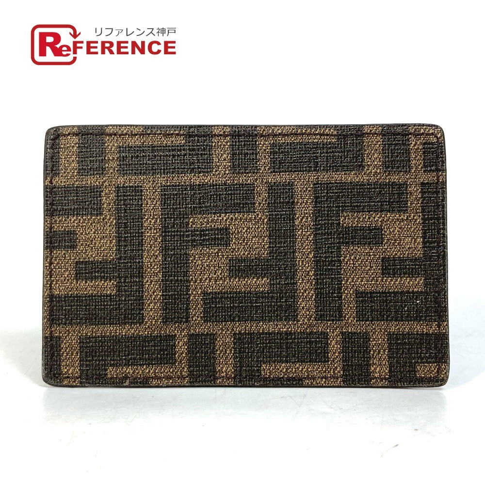 FENDI フェンディ 7AR911 ズッカ ロゴ パスケース 名刺入れ カードケース レザー ブラウン レディース【中古】新品同様