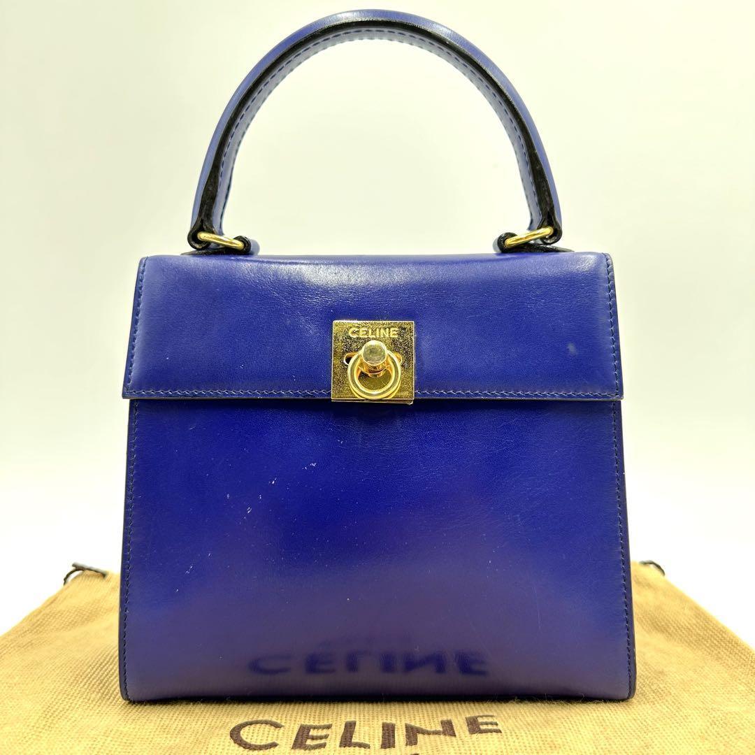 希少色 CELINE セリーヌ ハンドバッグ サークル金具 ガンチーニ 青