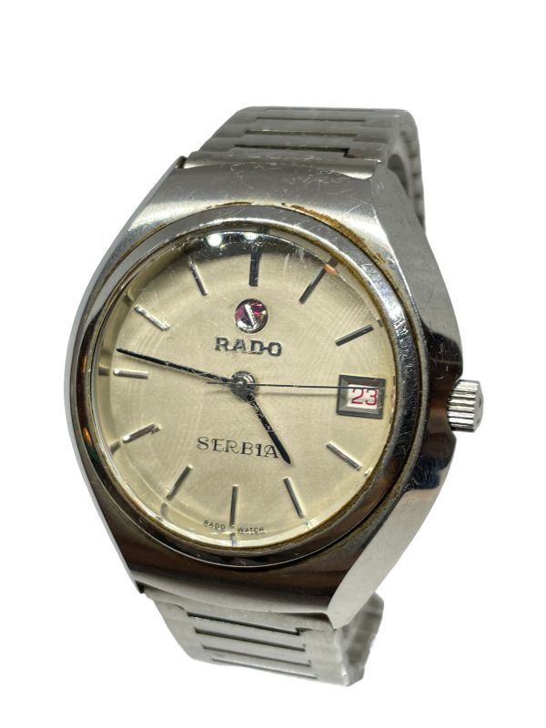 即決用 RADO ラドー SERBIA セルビア 3針 デイト カットガラス シルバーカラー