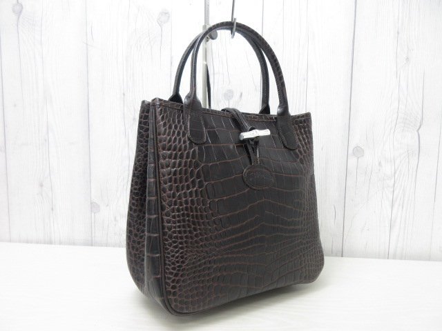 美品 LONGCHAMP ロンシャン ロゾ クロコ型押し レザー ハンドバッグ 極美品 新品同様 LONGCHAMP ロンシャン ロゾ ハンドバッグ バッグ