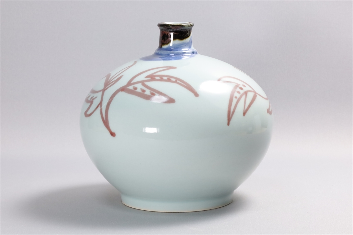 489 安東五 染付 辰砂 青磁 花瓶 壺 韓国 朝鮮 共箱