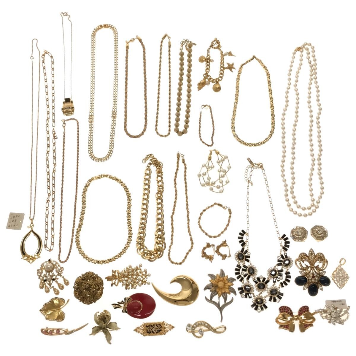 【大ぶり 美品 ゴールドカラー アクセサリー 35点まとめ】NINARICCI NR MONET AVON BALMAIN 等 ネックレス イヤリング ブローチ 925 A728