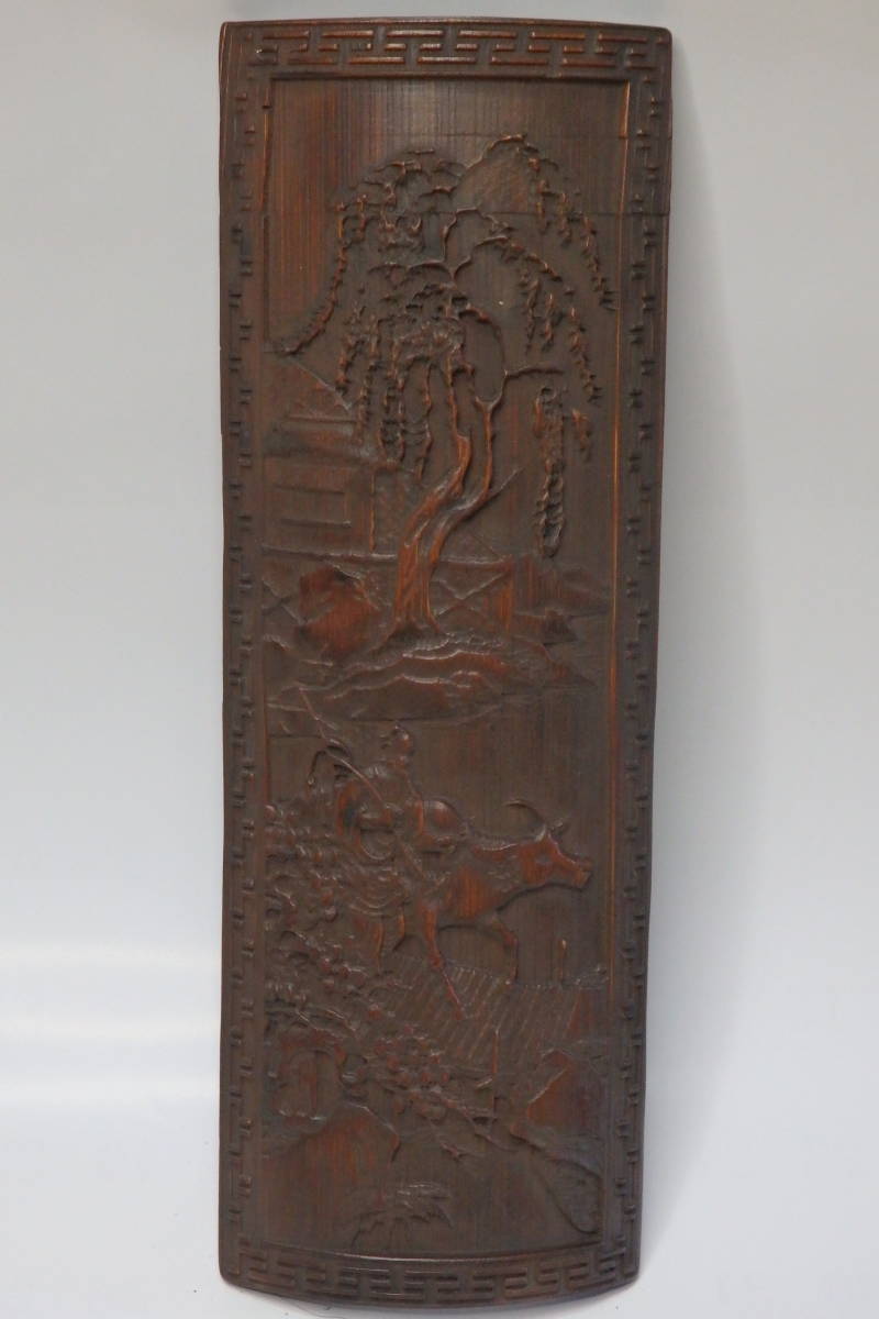 友】時代古玩 茶道具 唐物骨董 細密彫 竹茶合 腕枕 時代古玩