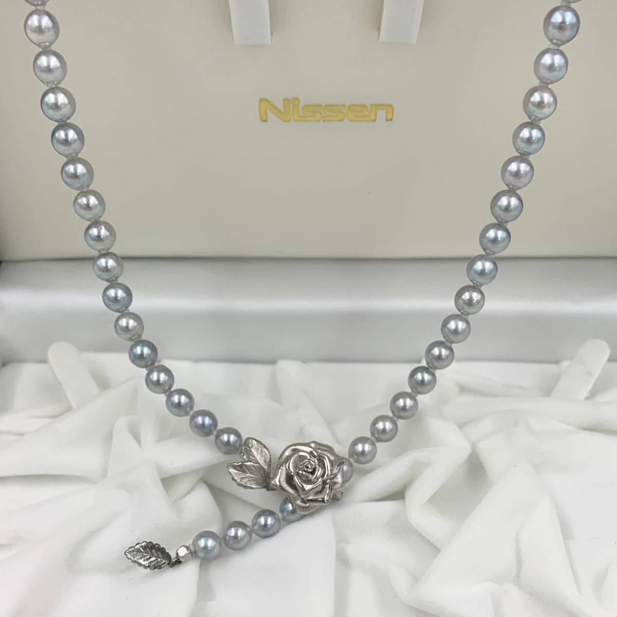 本真珠 パールネックレス 6.0-6.5mm ロングネックレス グレー ブルー