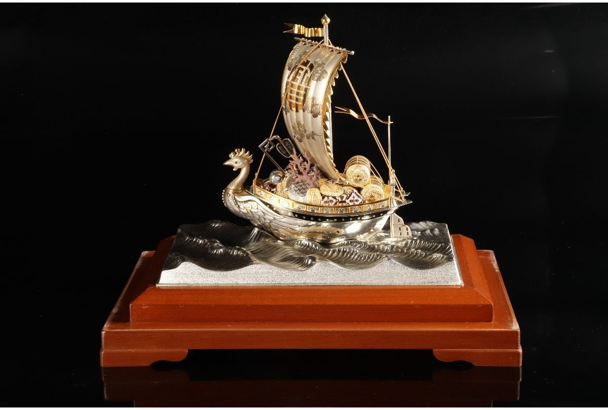 URA]関武比古 作/TAKEHIKO/SILVER960刻印/銀製宝船/総重量約1.8kg/4-7