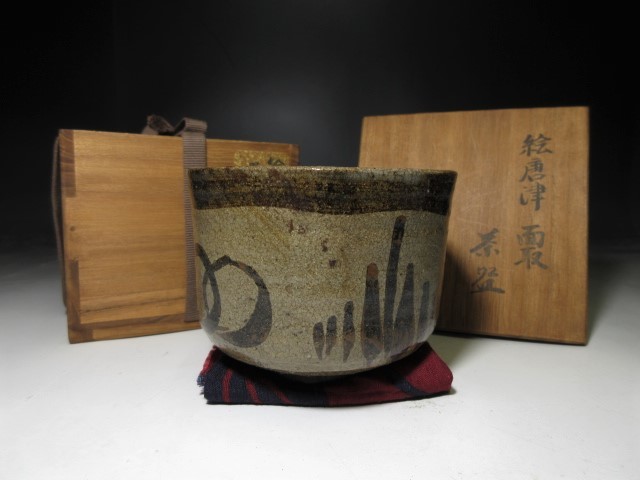☆江戸時代☆古唐津 絵唐津 面取 茶碗☆時代桐箱☆