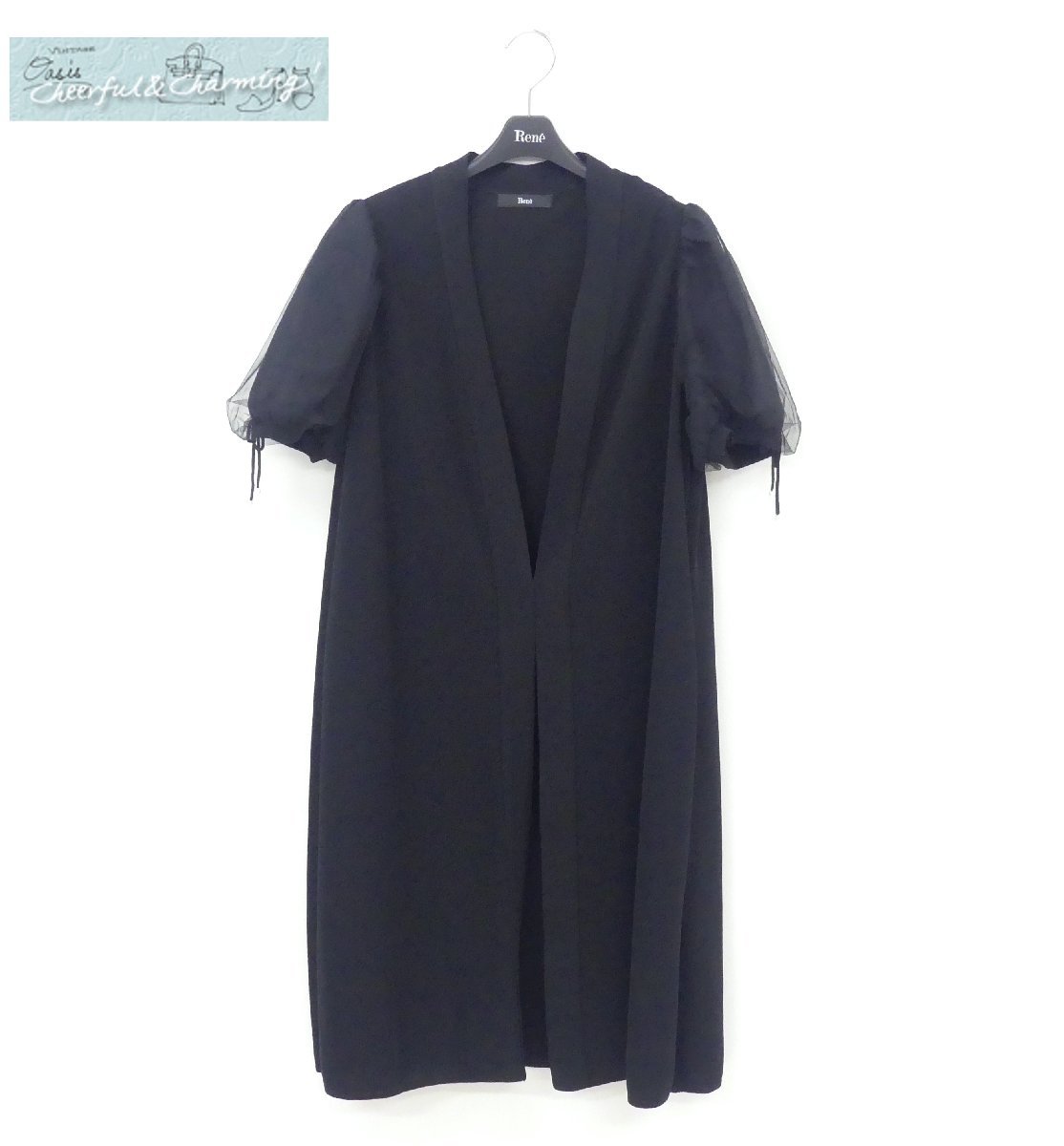 Rene basic シアーロングニット カーディガン 34 ブラック シアー袖×アセテートBLENDニット '22年商品 5222050